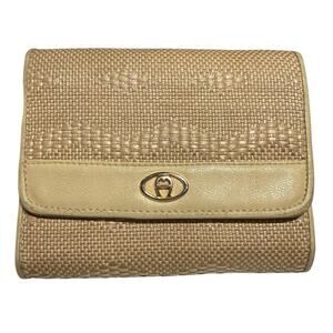 Etienne‎ Aigner Woven Raffia Straw Trifold Wallet Women's Billfold Beige Cream